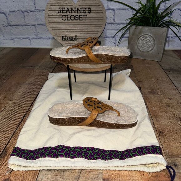 Tory Burch Miller cloud shearling carmel Slip-Oncorn/buttermilk sandals Size 7 - Picture 5 of 13